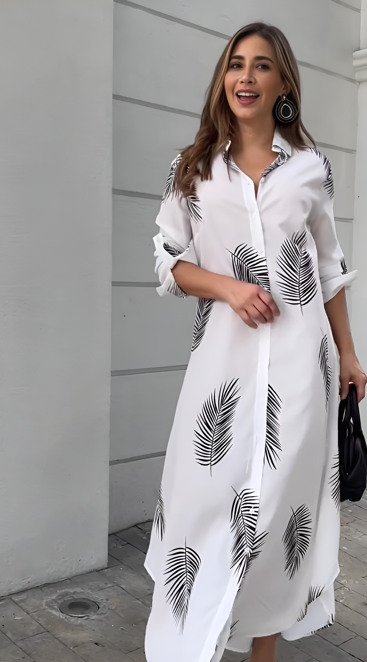 palm printed modest maxi dress