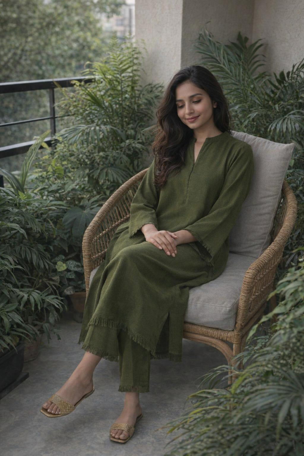 everyday olive modest two piece outfit