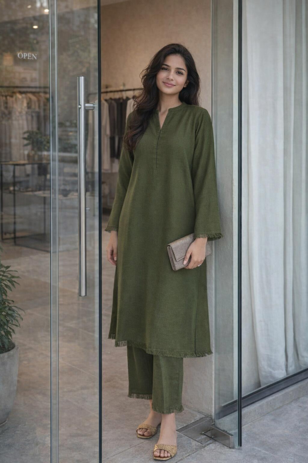 lightweight modest co ord set with fringe detail