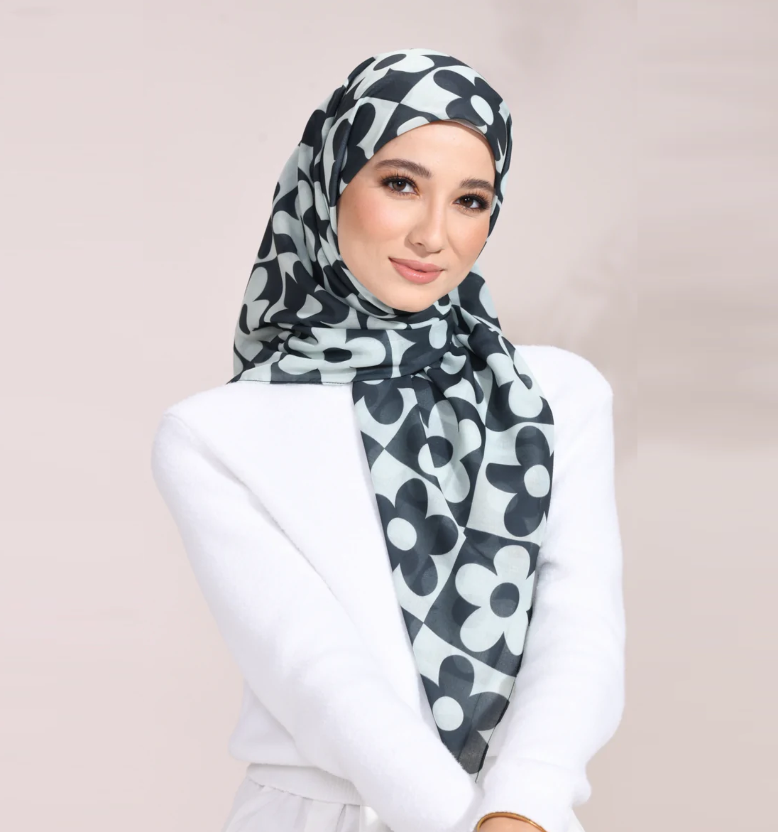 Monochrome Bloom Cotton Voil Scarf