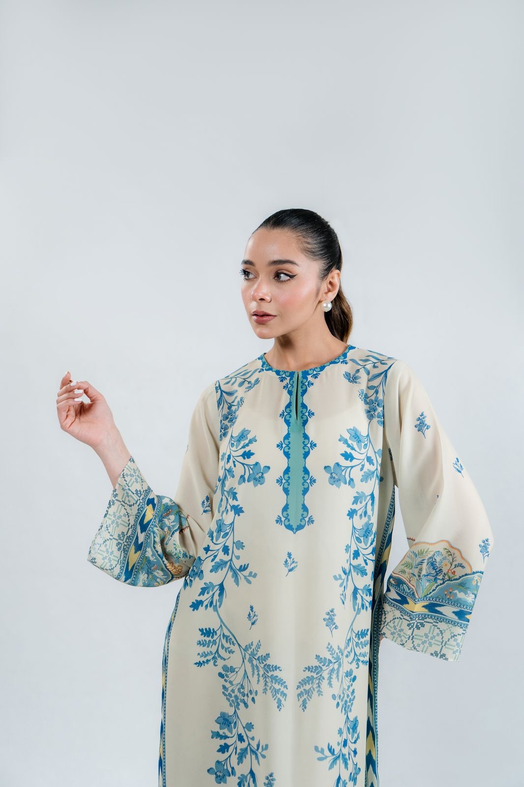 Azure Meadow Luxe Modest Kaftan With Pants