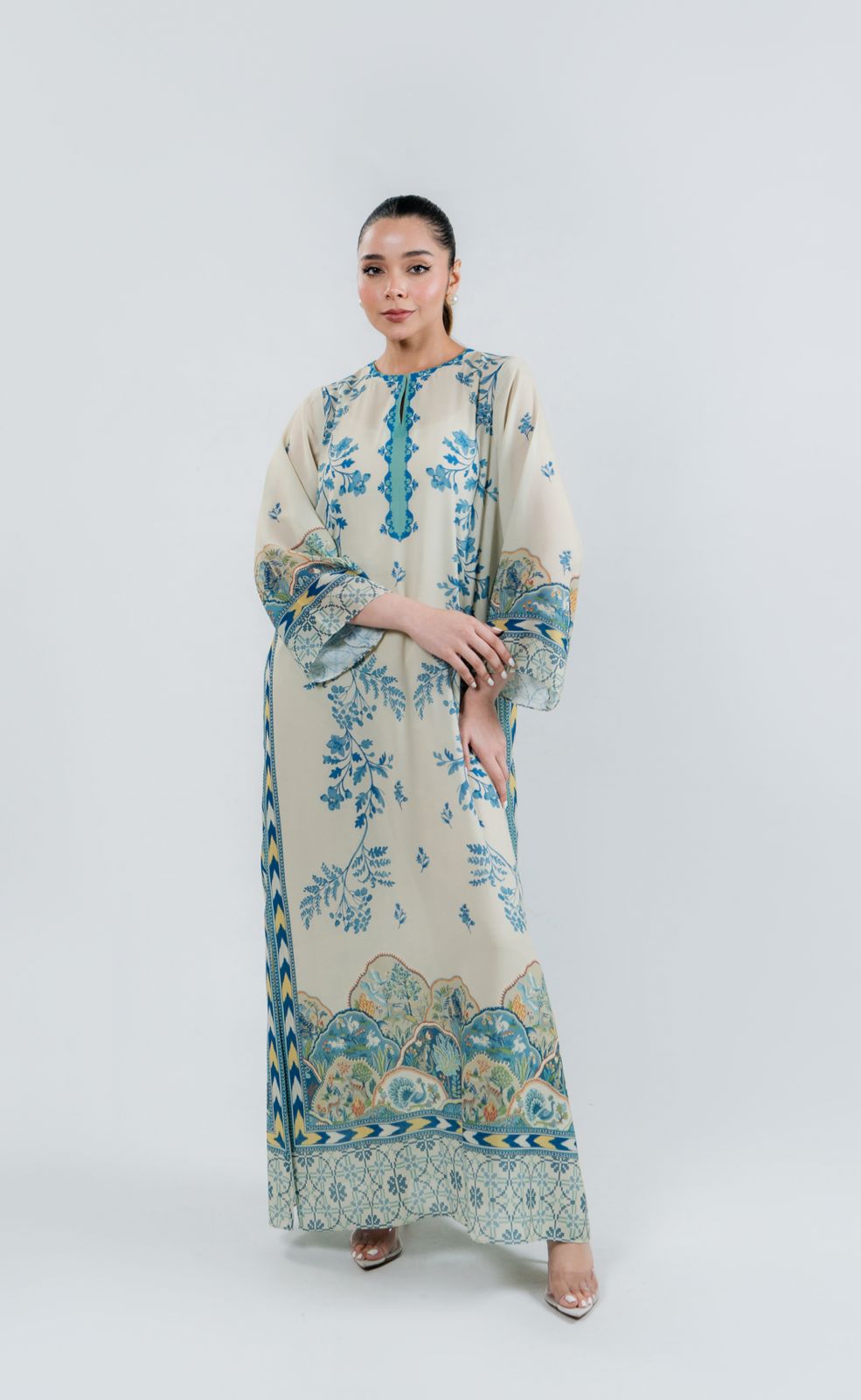 Azure Meadow Luxe Modest Kaftan With Pants