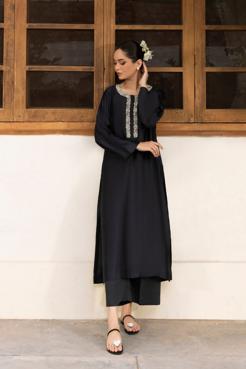 Noir Pearl Embellished Modest Co-Ord Set