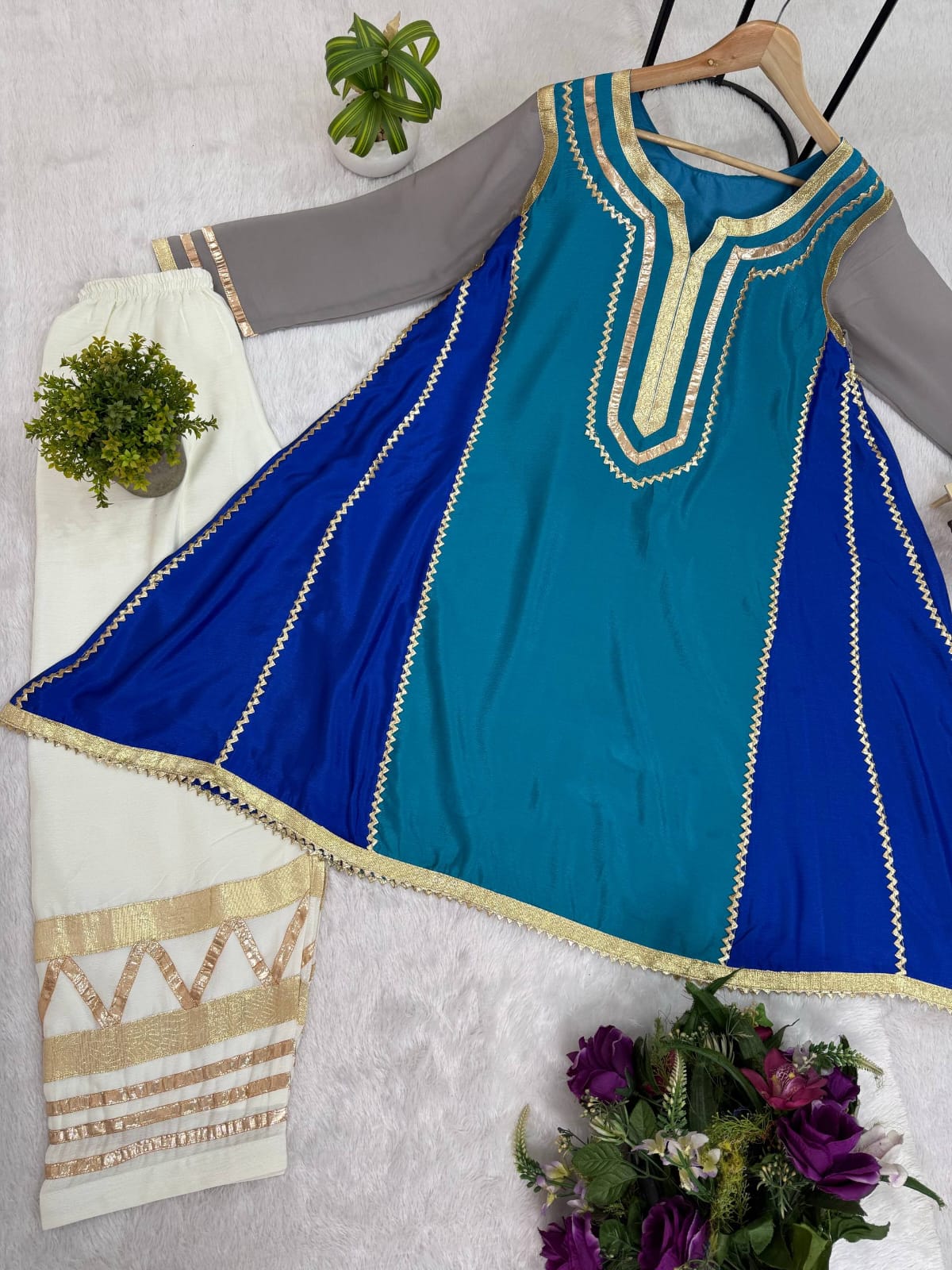 Royal Teal Noor Heavy Gott Patti Signature Modest Kurta Set