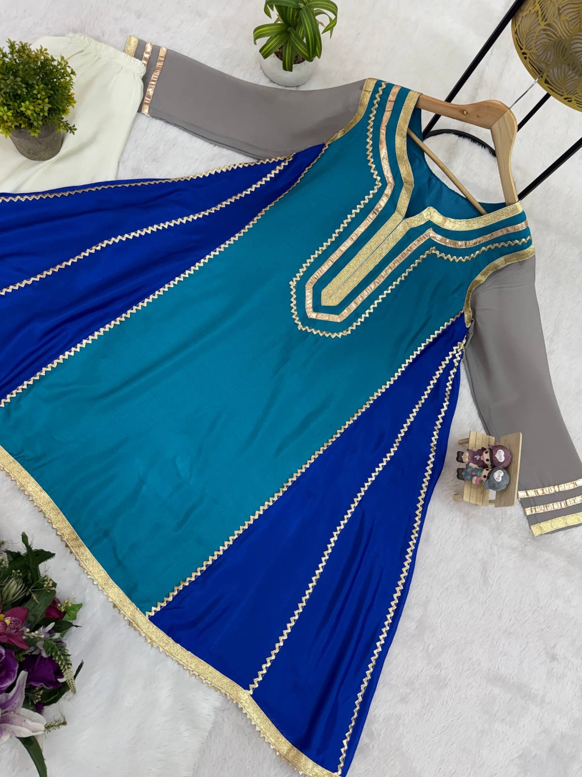 Royal Teal Noor Heavy Gott Patti Signature Modest Kurta Set