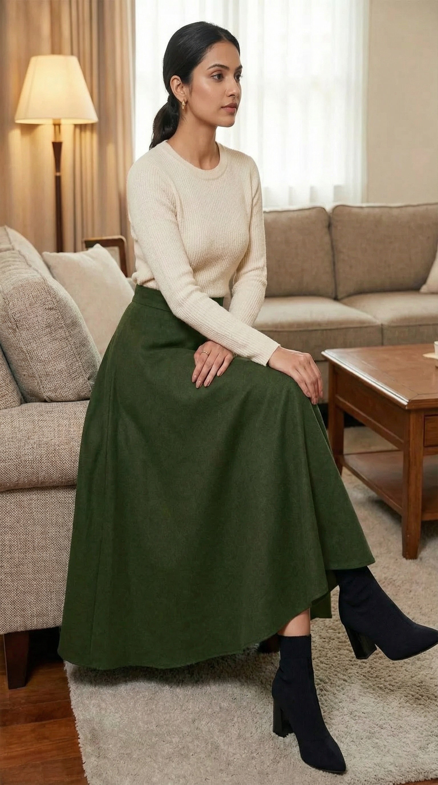 premiujm Modest Khaki Maxi Skirt Online India