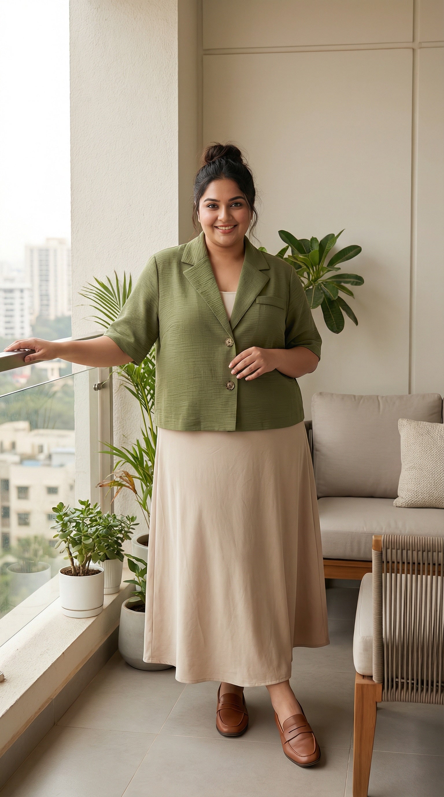 Khaki Linen Modest Crop Shacket