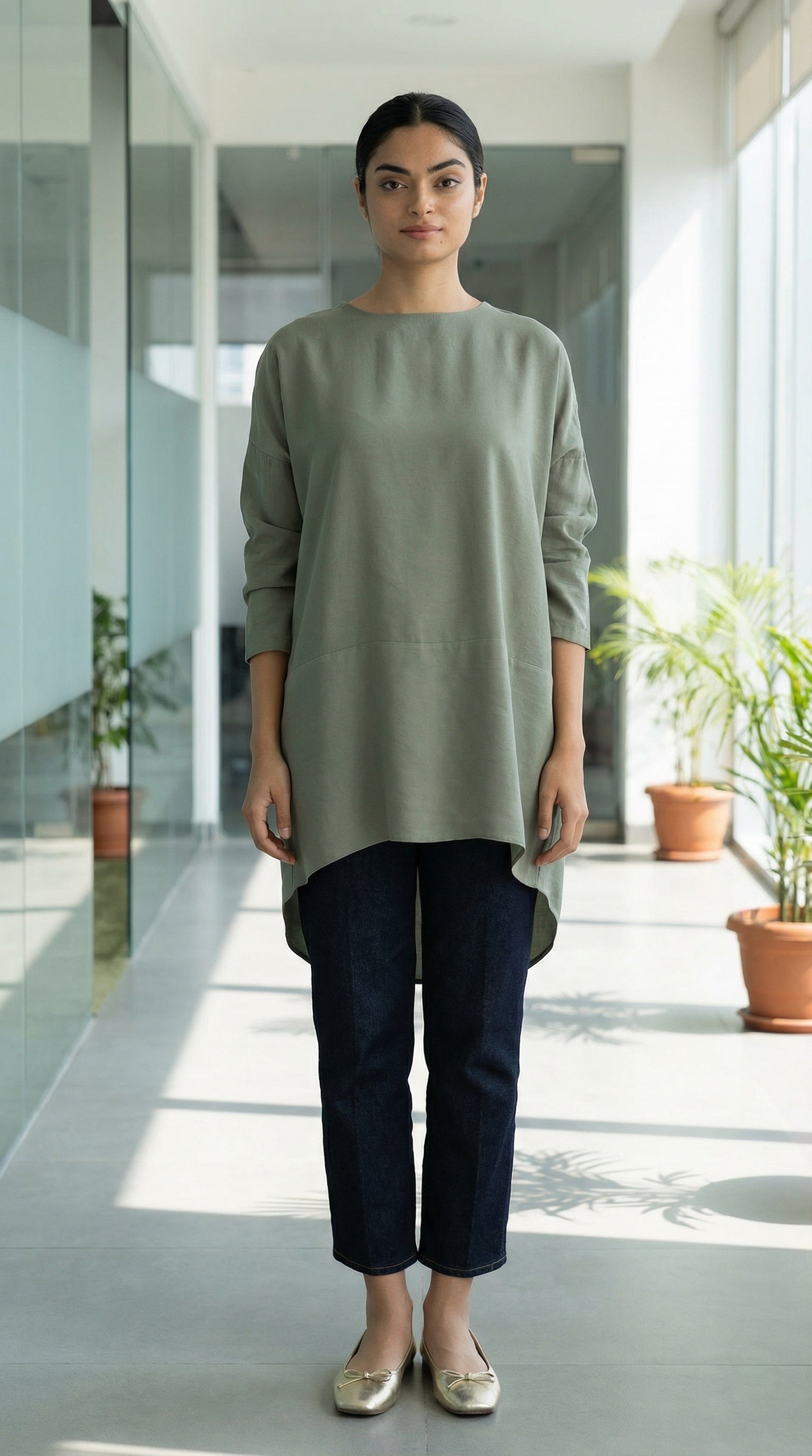 Khaki Oversized Modest Tunic with 3/4 Sleeves