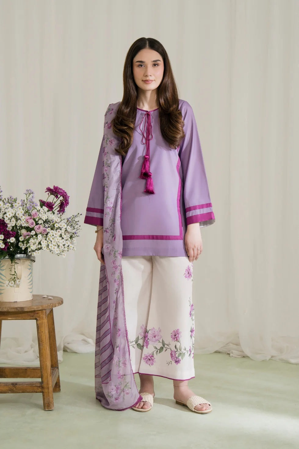 lavender floral farshi modest co ord set