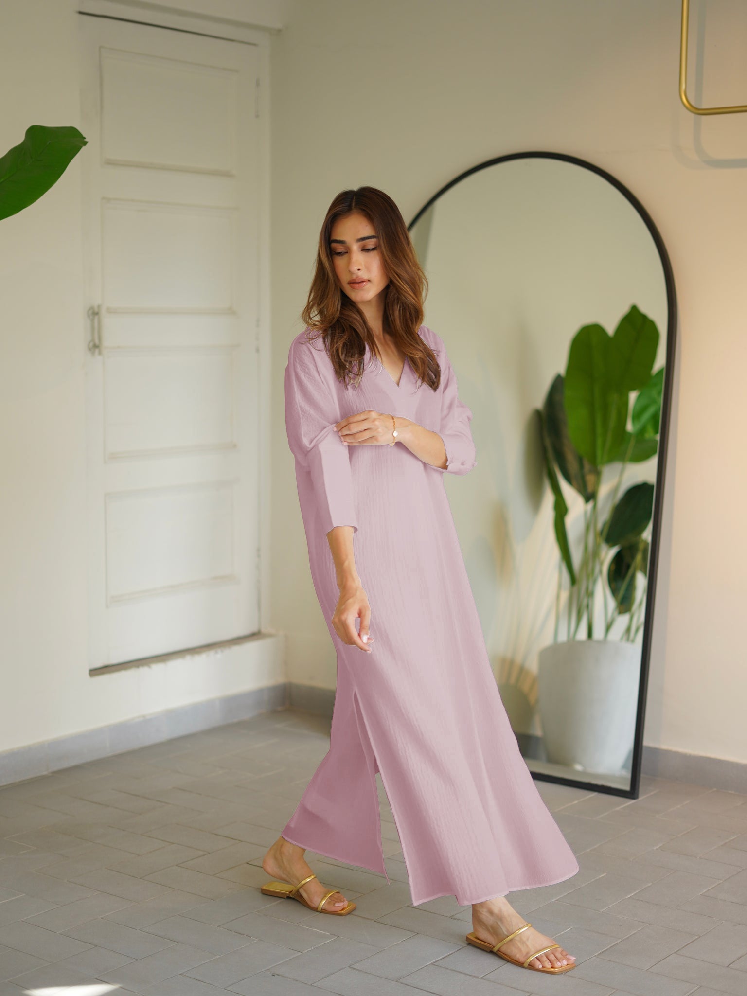 lilac kurta set with straight pants modest wear