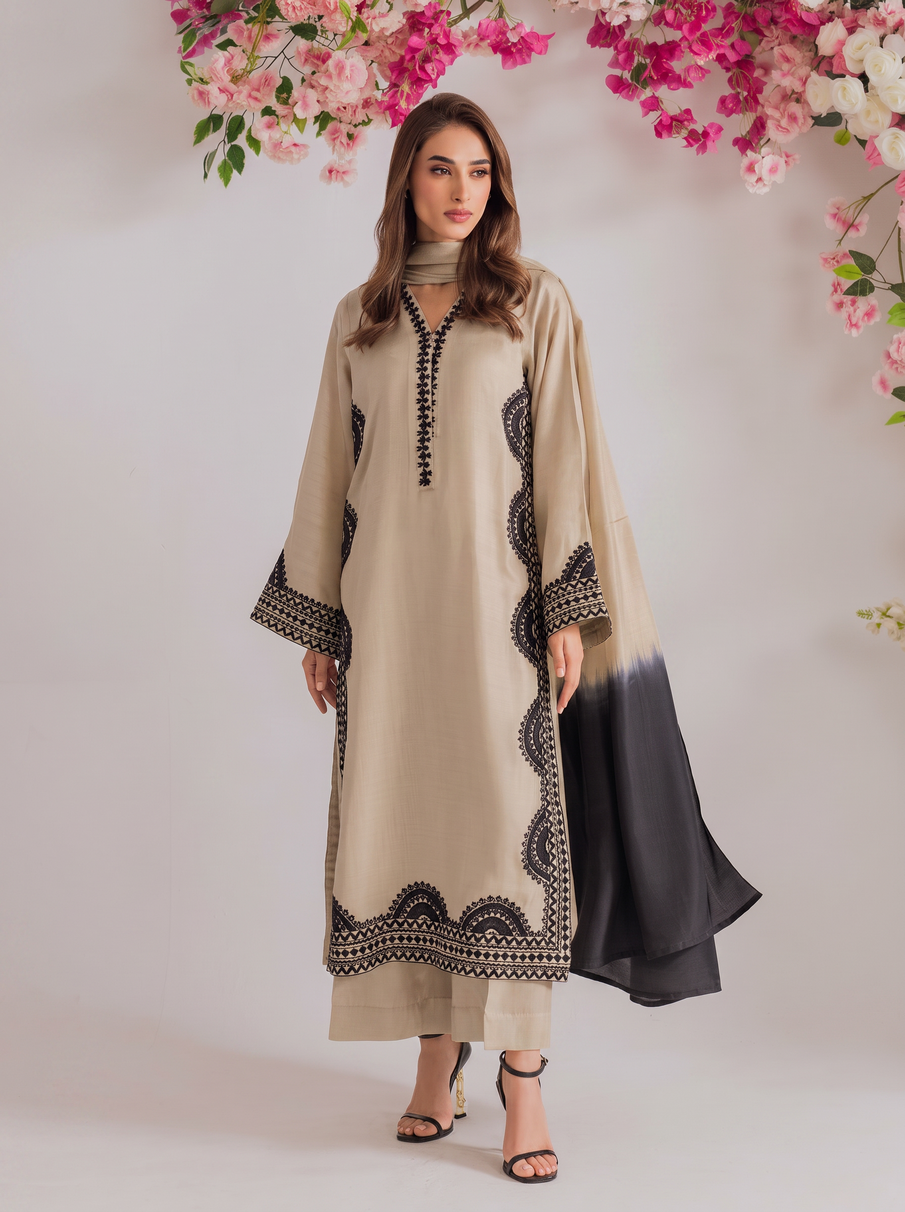 light grey embroidered coord set