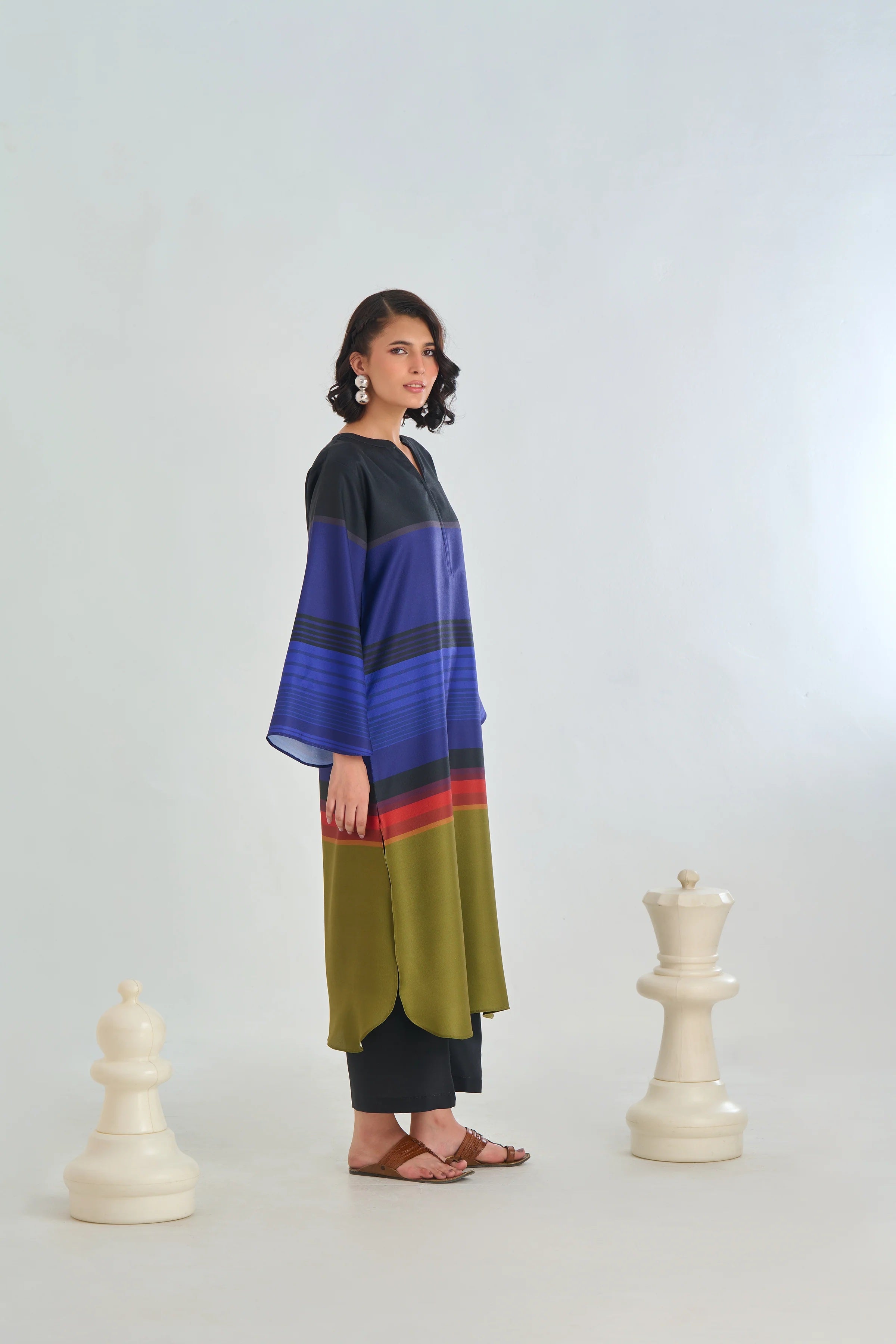 elegant black stripe modest outfit women