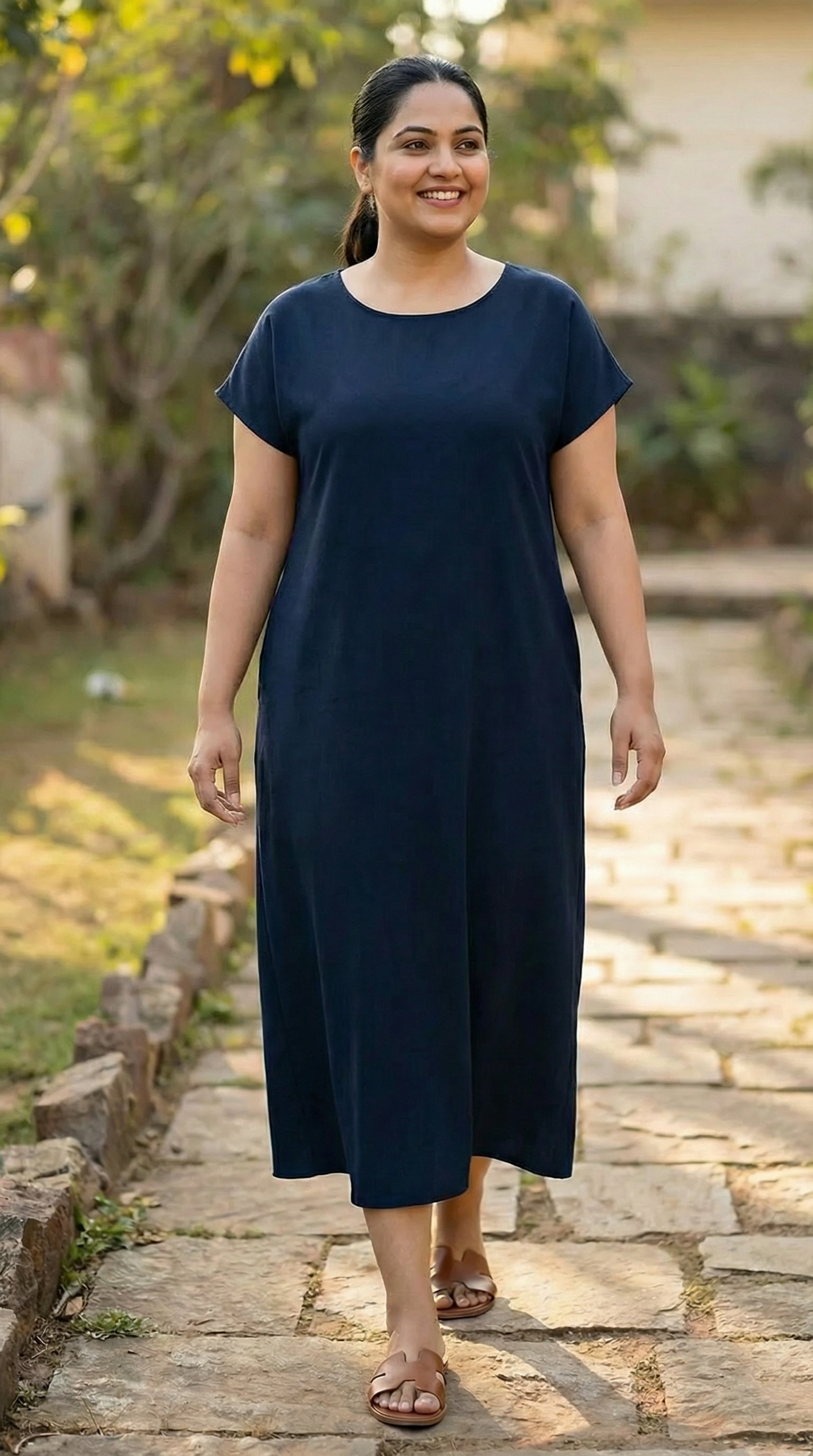 Midnight Ease Modest Tie-Waist Maxi Dress
