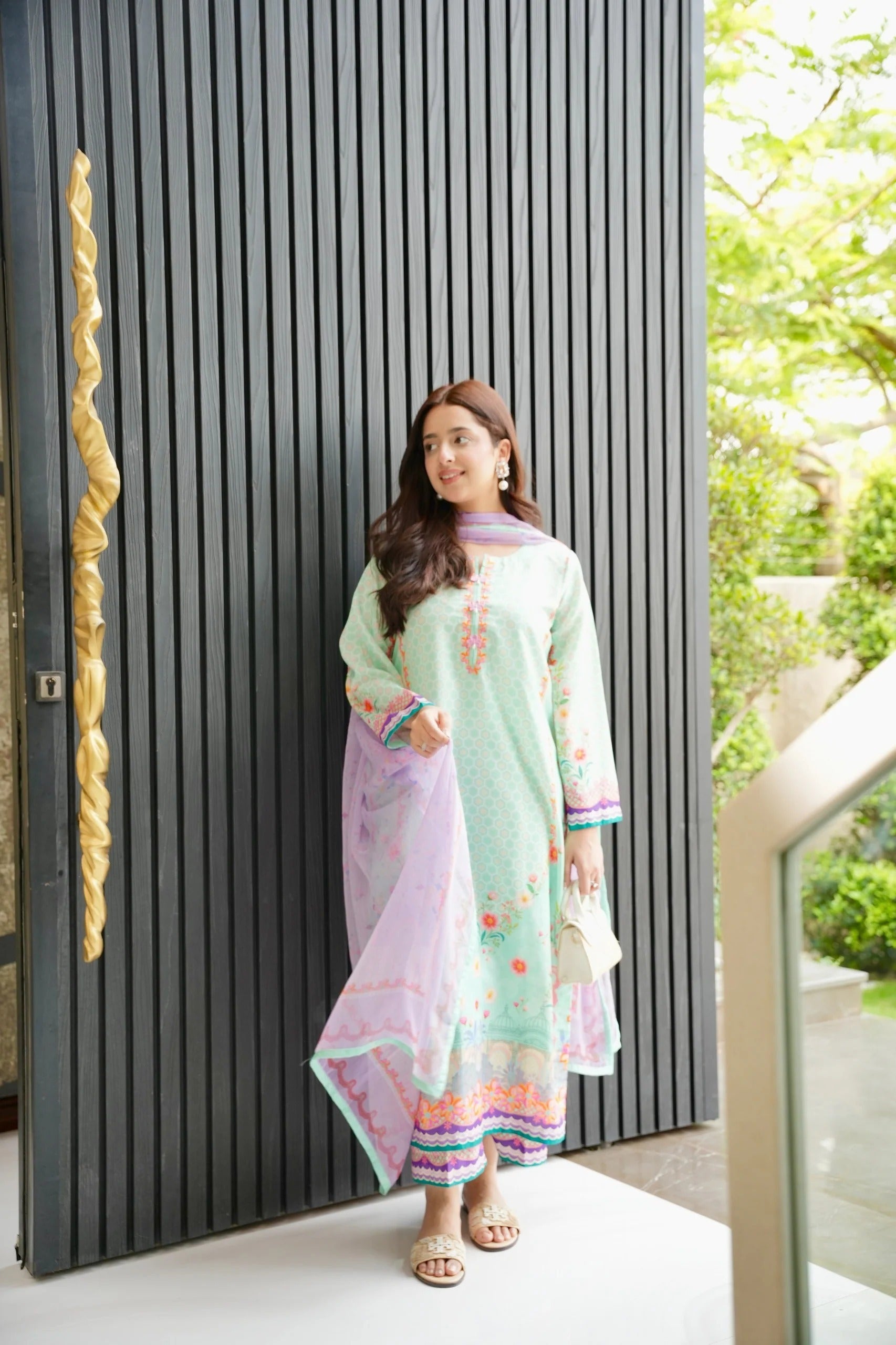 mint lavender kurta set with dupatta