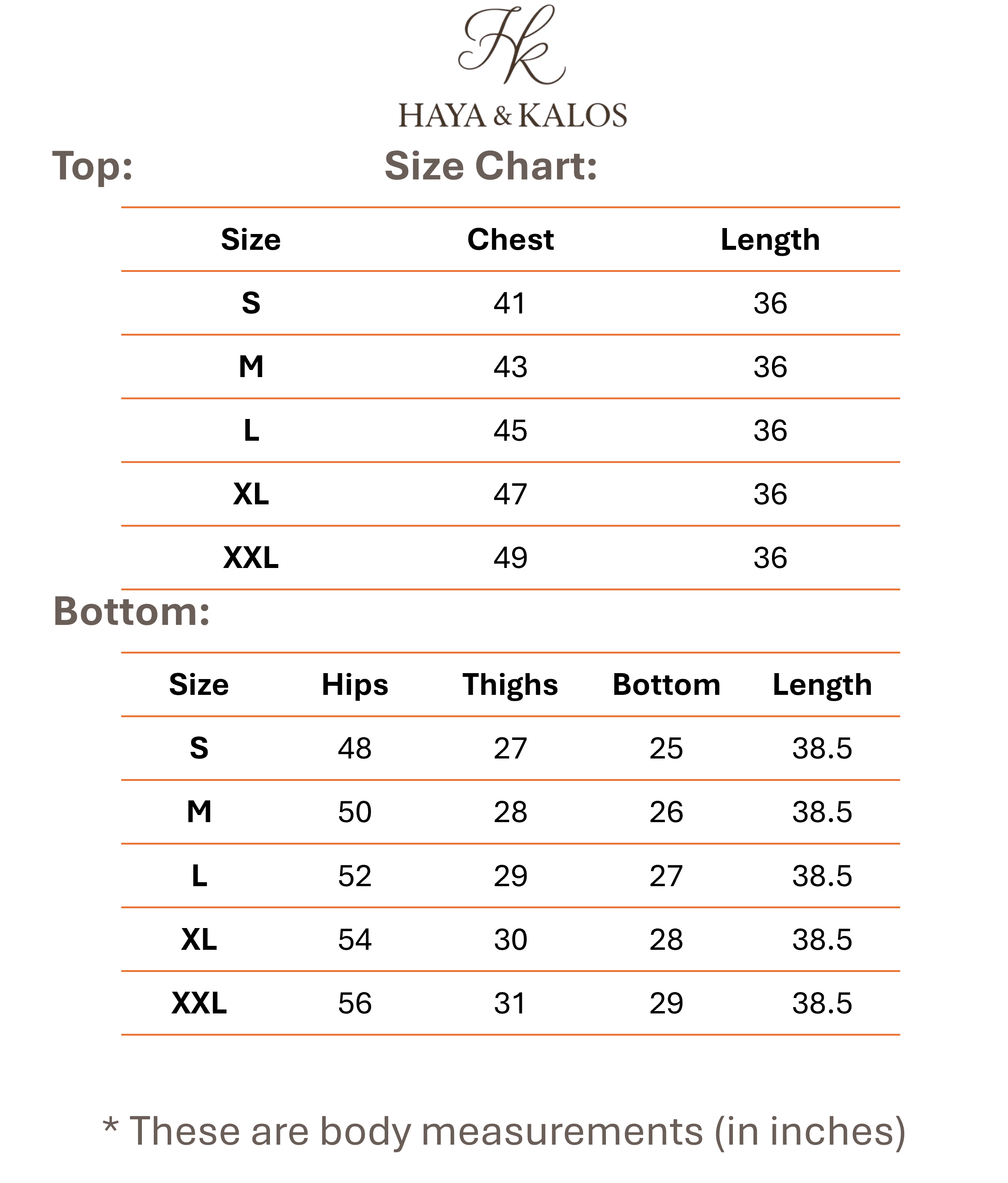 Size chart