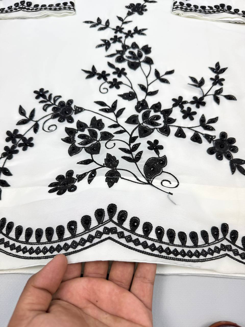 black and ivory festive modest outfit