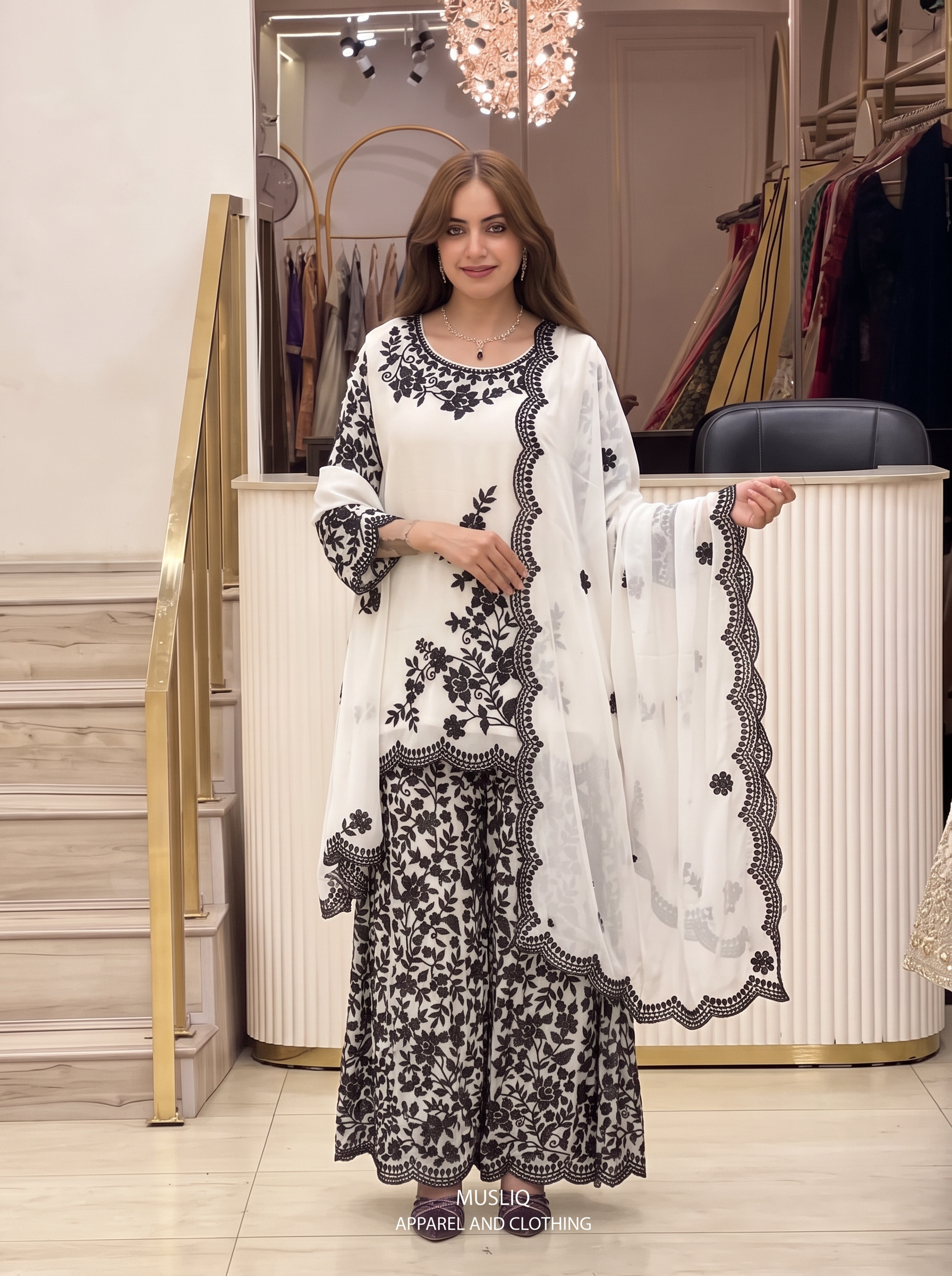 Monochrome Bloom Signature Sharara Modest Co-Ord Set