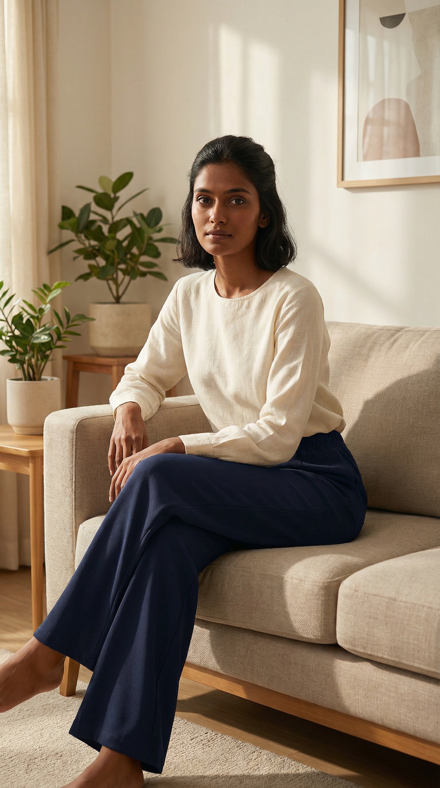 navy straight cut trousers modest wear