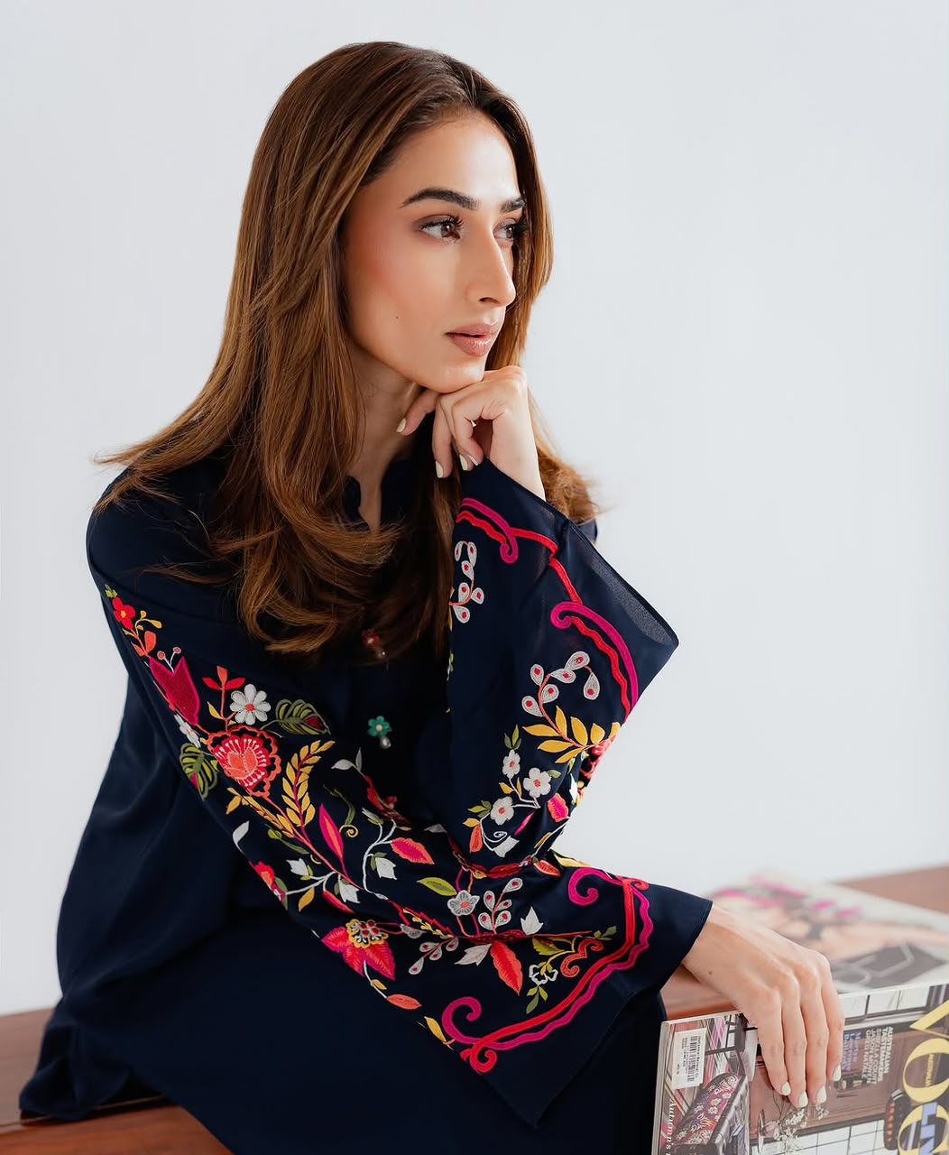 Navy Rosette Atelier Modest Co-Ord Set With Scarf