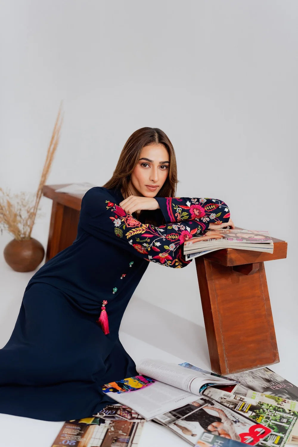 Navy Rosette Atelier Modest Co-Ord Set With Scarf