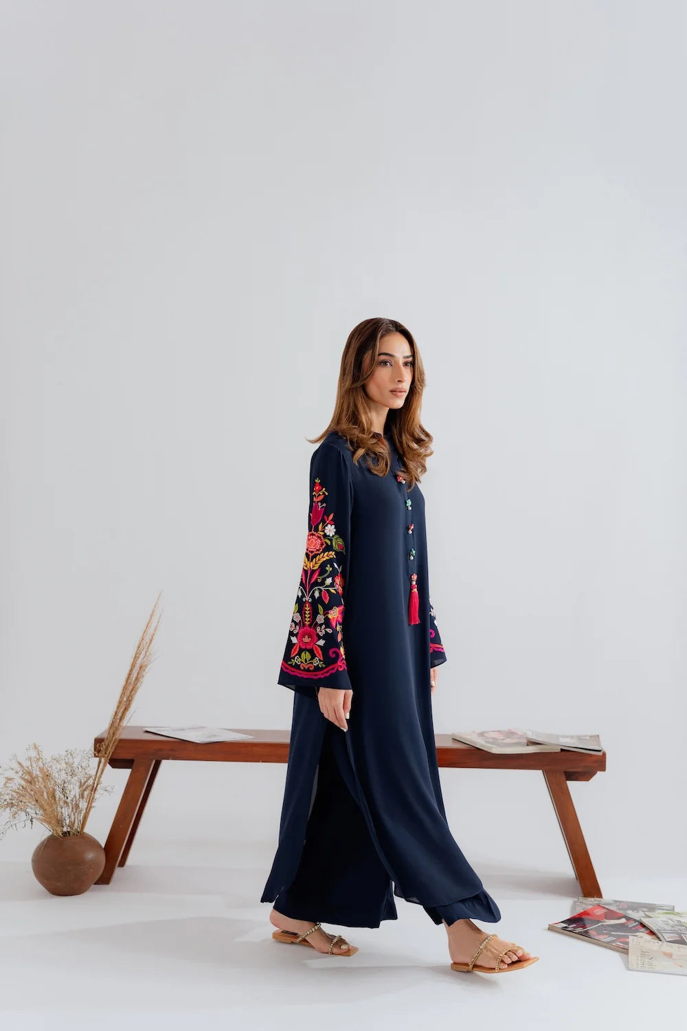 Navy Rosette Atelier Modest Co-Ord Set With Scarf