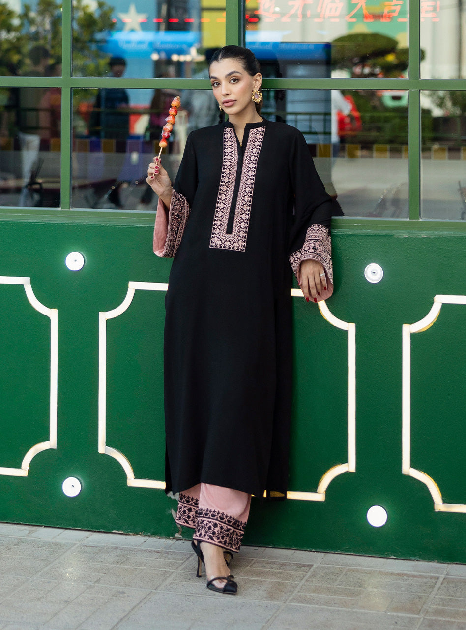 blush drift noir embroidered coord set