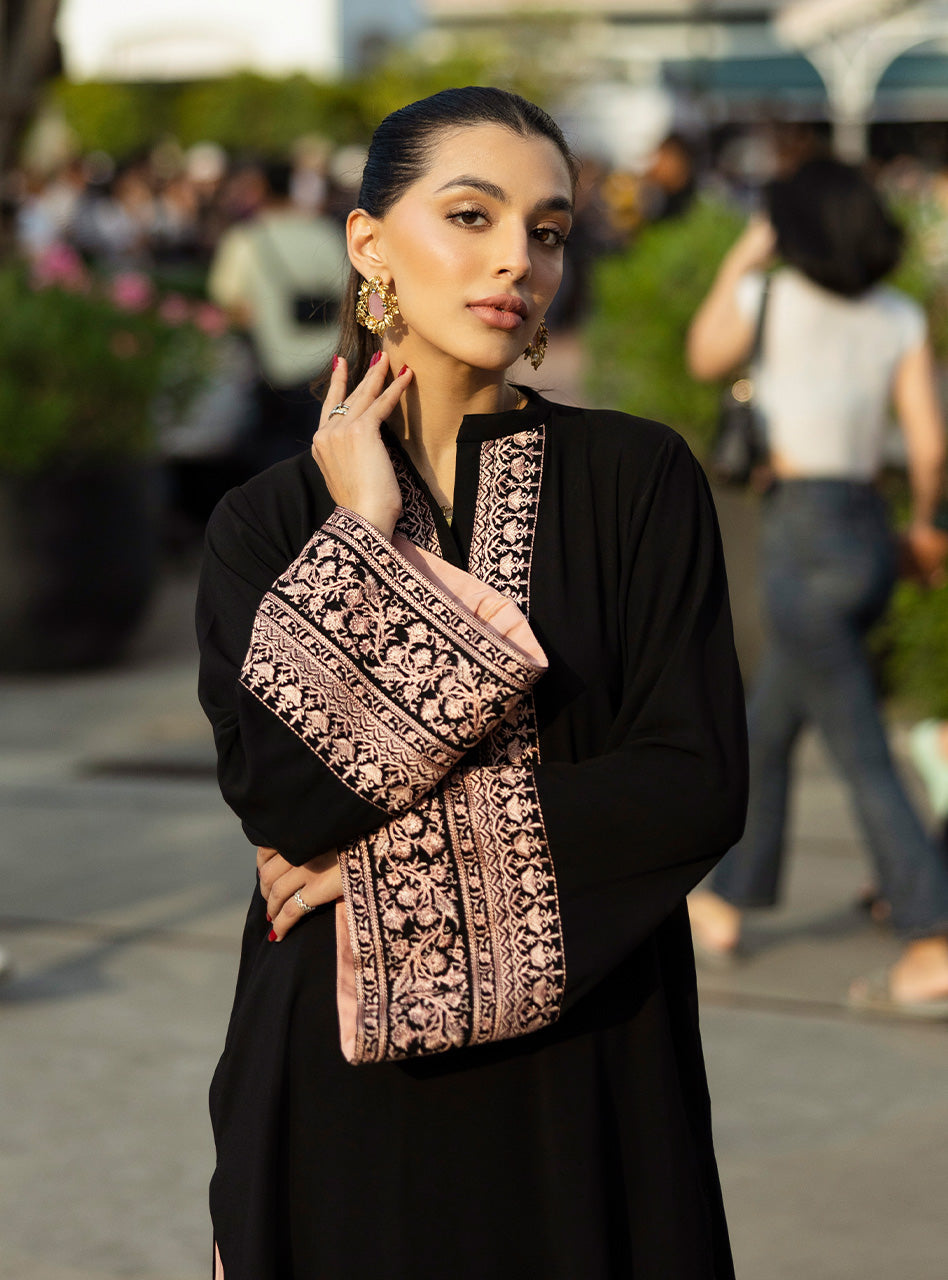 black embroidered modest coord set