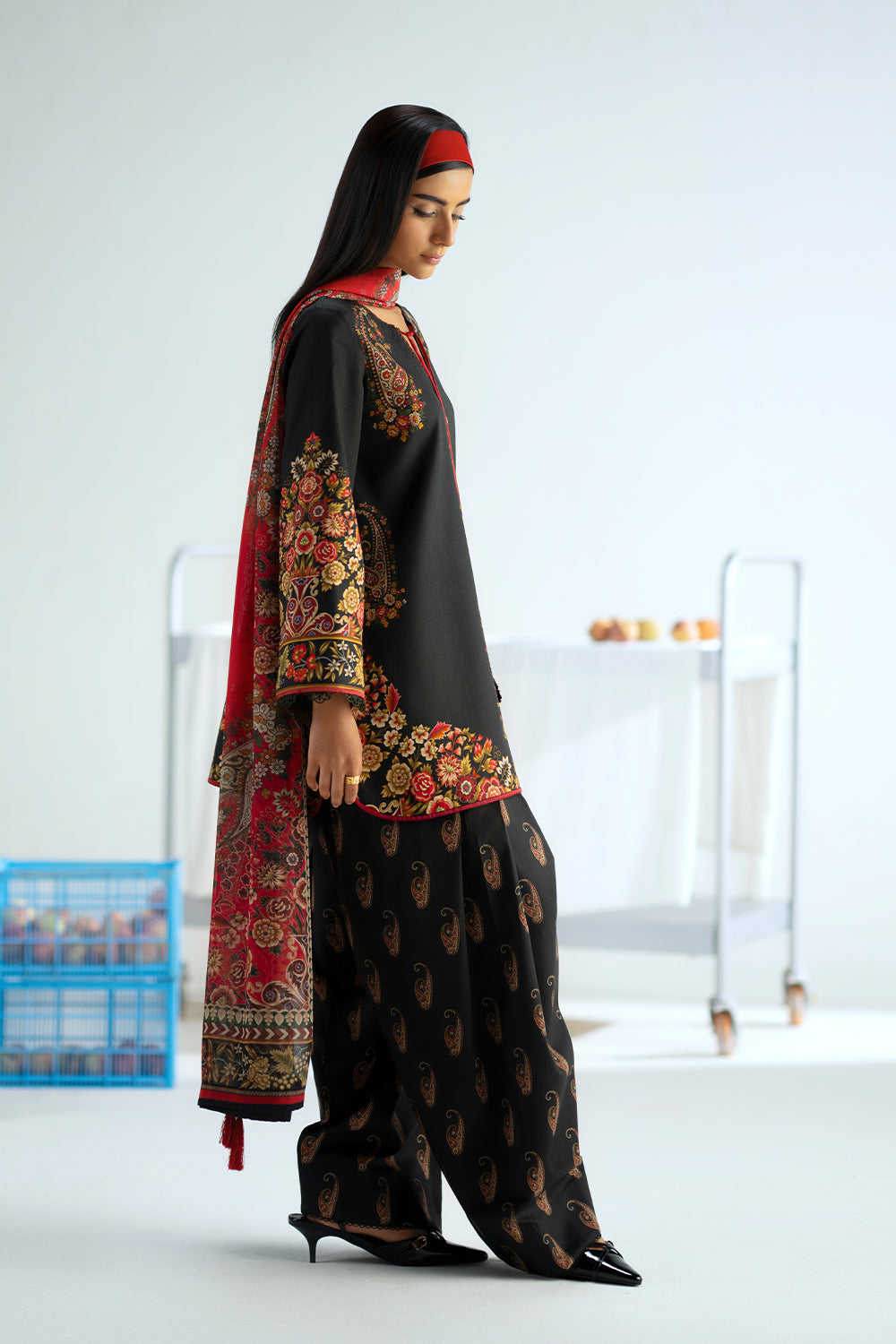 crimson floral printed modest wear