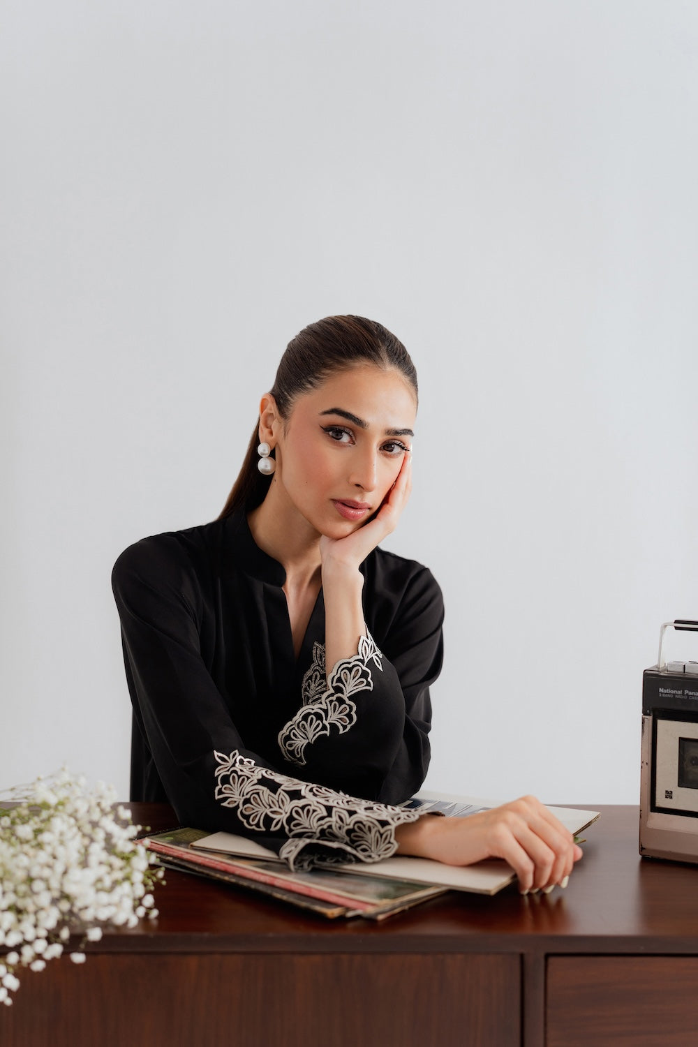 noir lace trim coord set modest wear