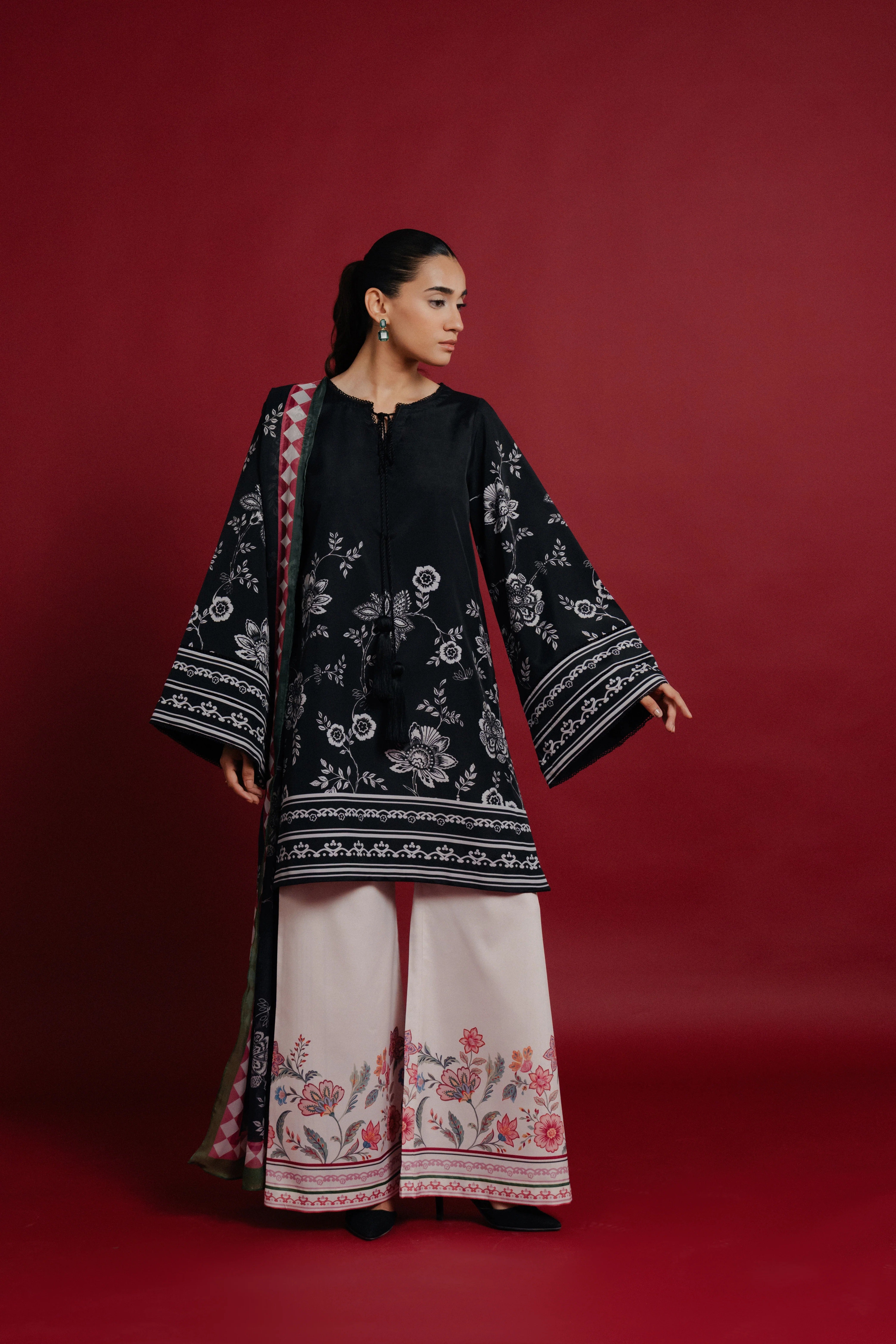 black floral farshi modest co ord set