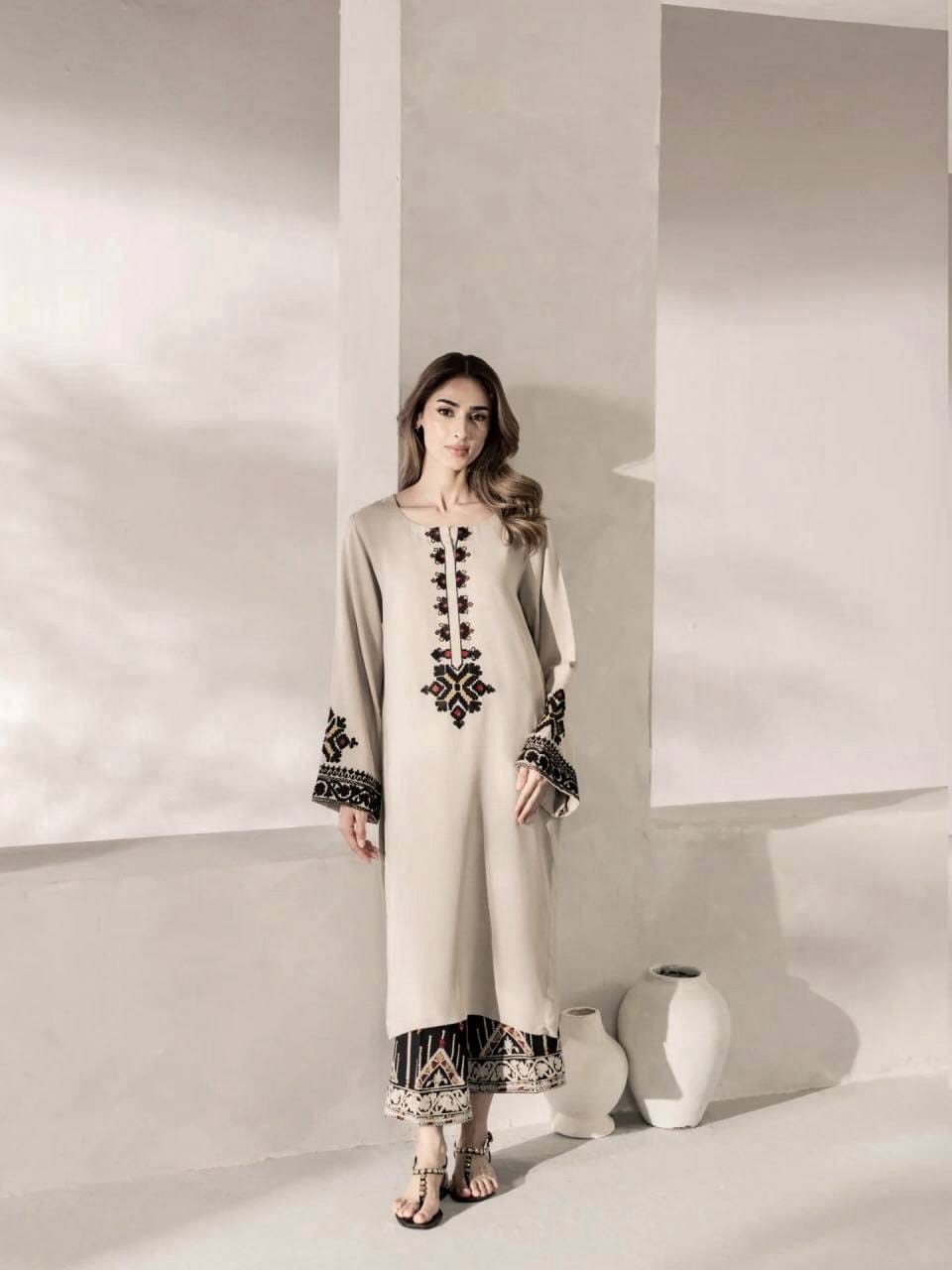 rayon satin embroidered modest set