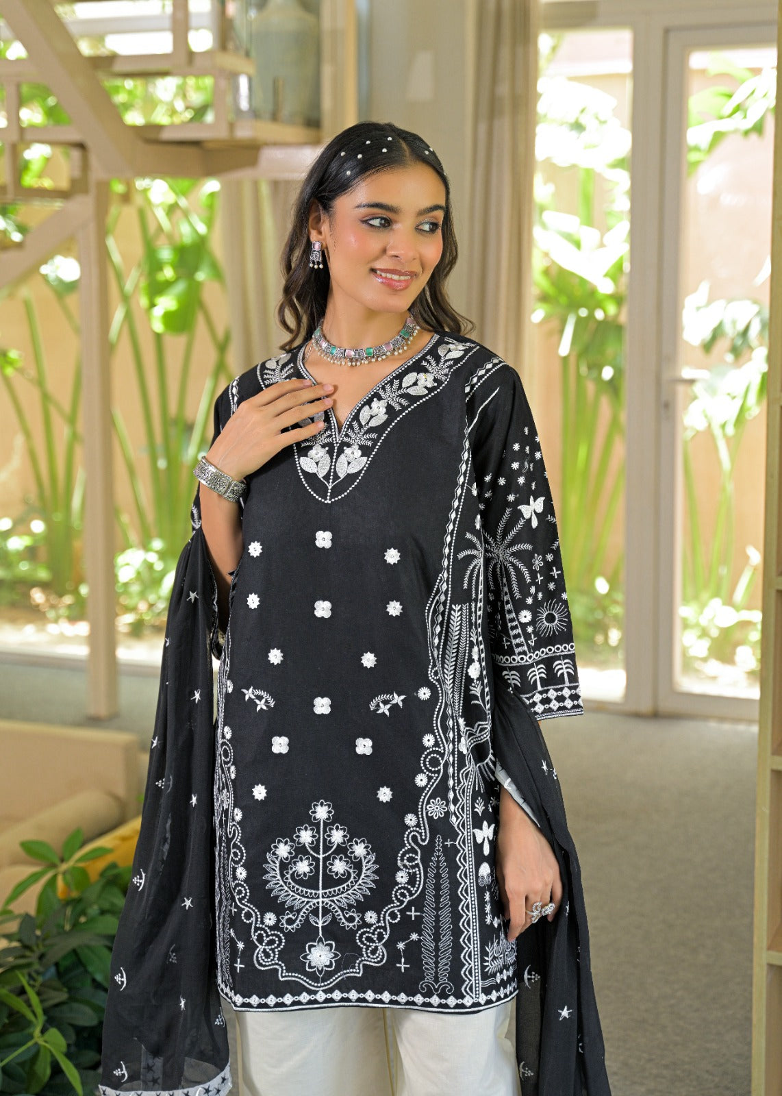 black cotton embroidered shalwar set women