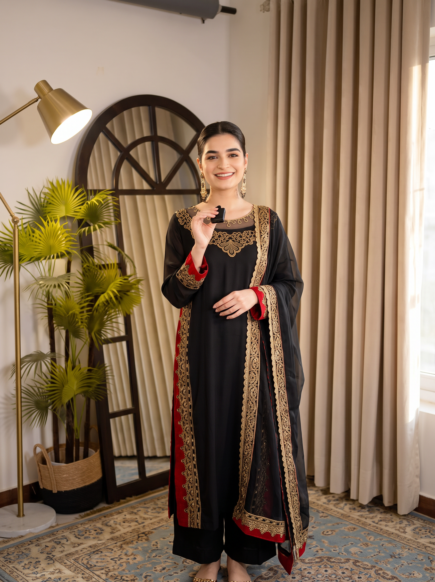 black roman silk embroidered coord set