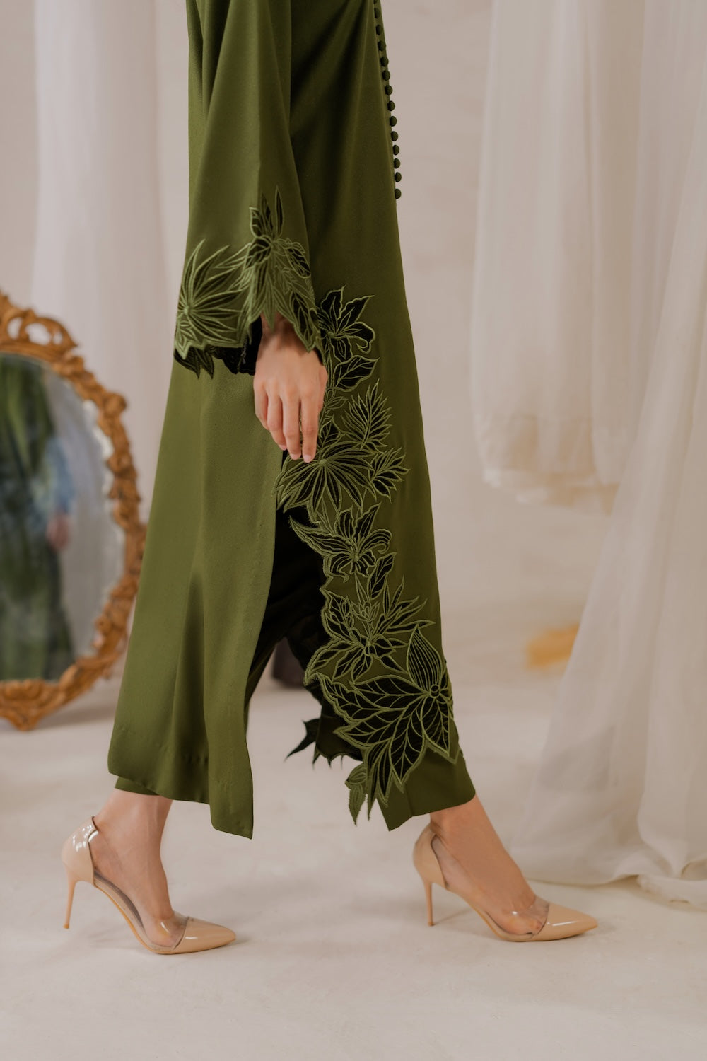 Olive Bloom Handmade Applique Signature Modest Kurta Set