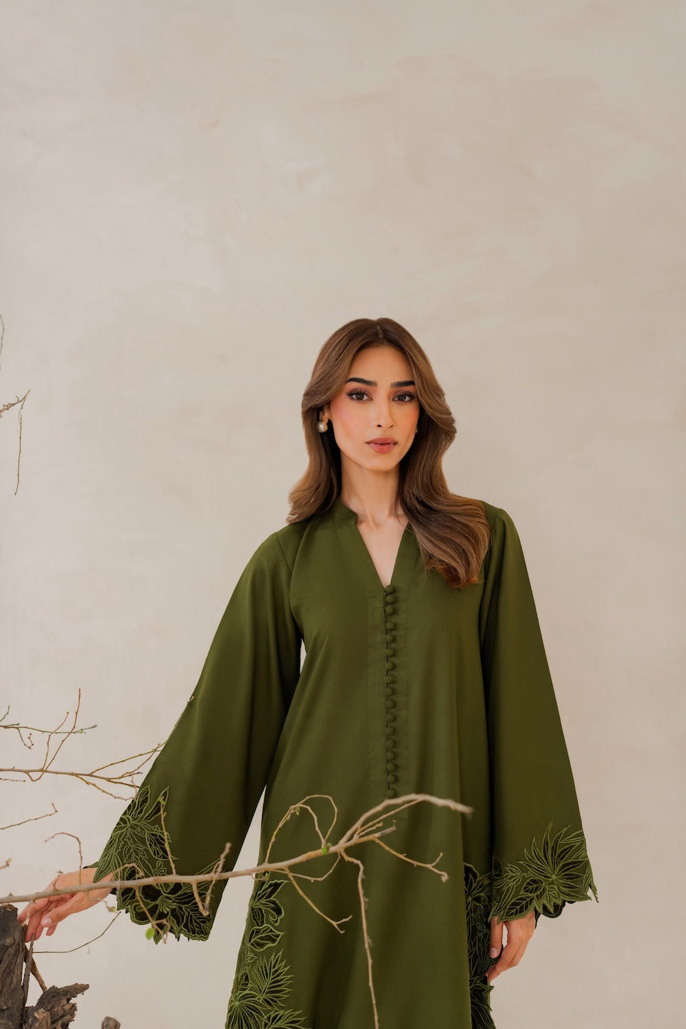 Olive Bloom Handmade Applique Signature Modest Kurta Set