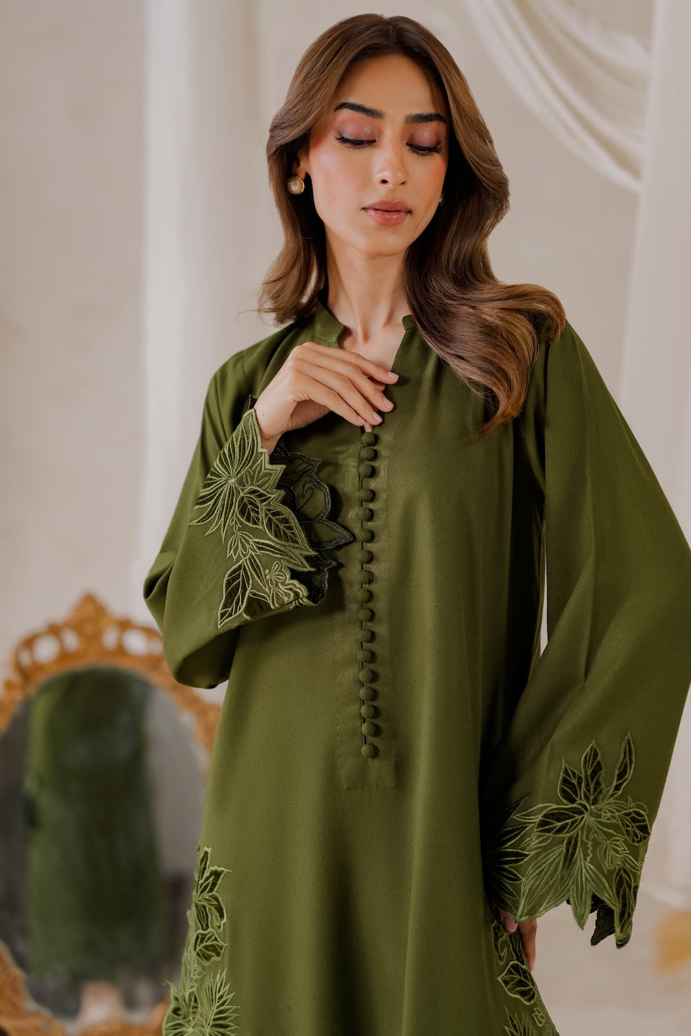 Olive Bloom Handmade Applique Signature Modest Kurta Set
