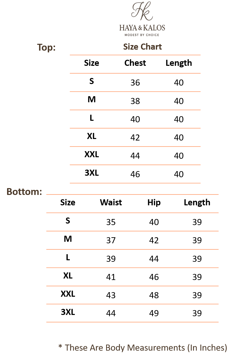 Size chart