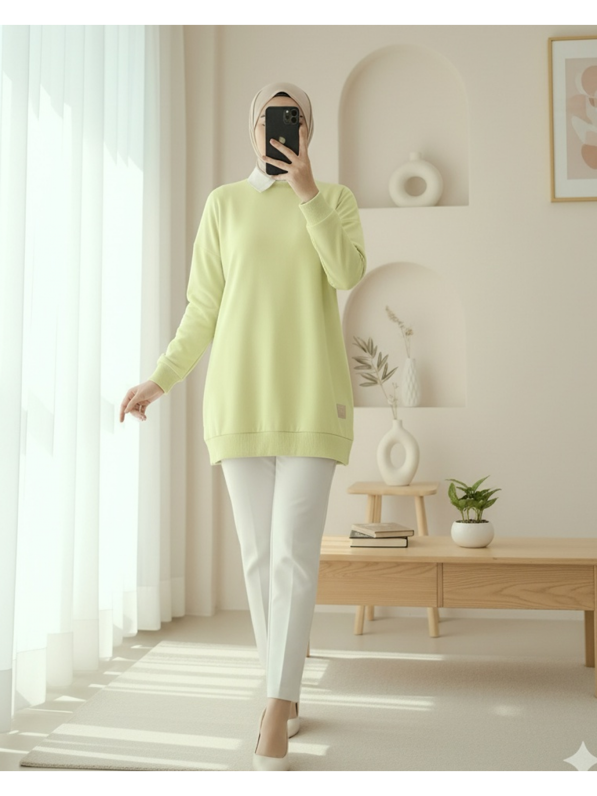 Pastel Yellow Collared Modest Sweatshirt Tunic