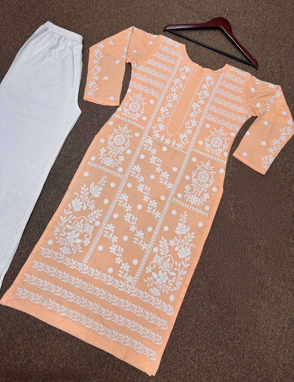Peach Whisper Embroidered Modest Co-Ord Set