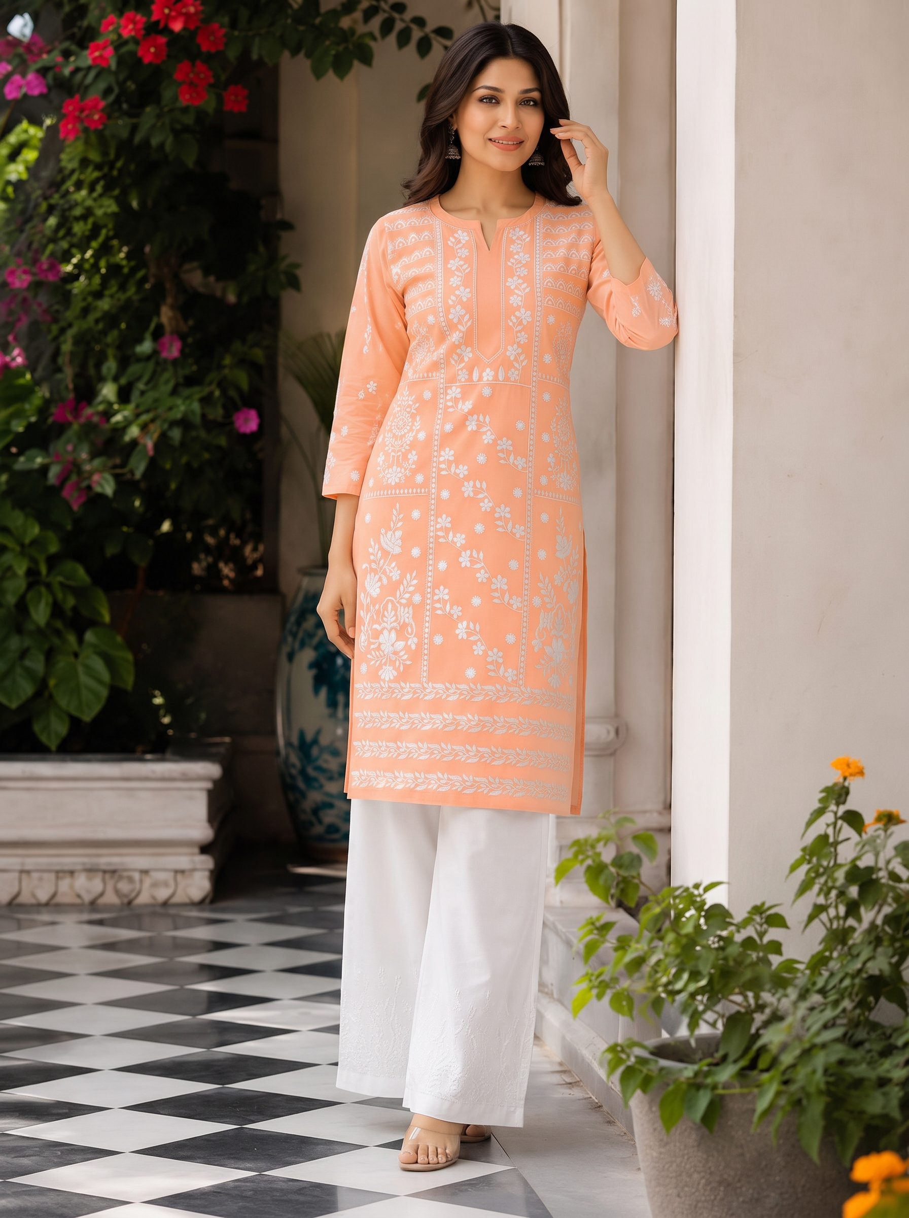 Peach Whisper Embroidered Modest Co-Ord Set