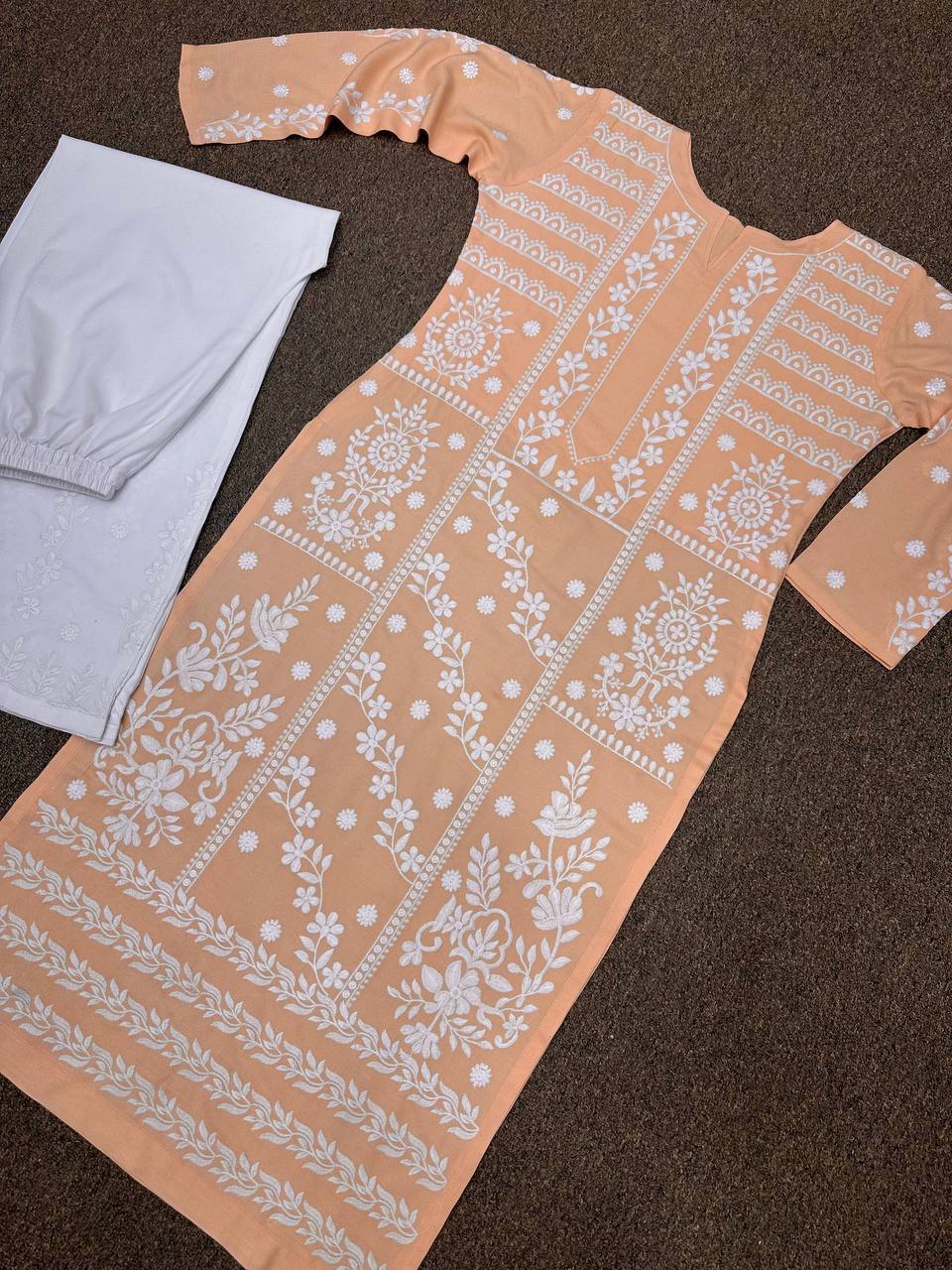Peach Whisper Embroidered Modest Co-Ord Set