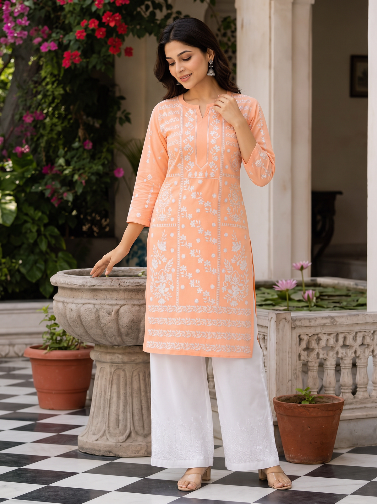 Peach Whisper Embroidered Modest Co-Ord Set