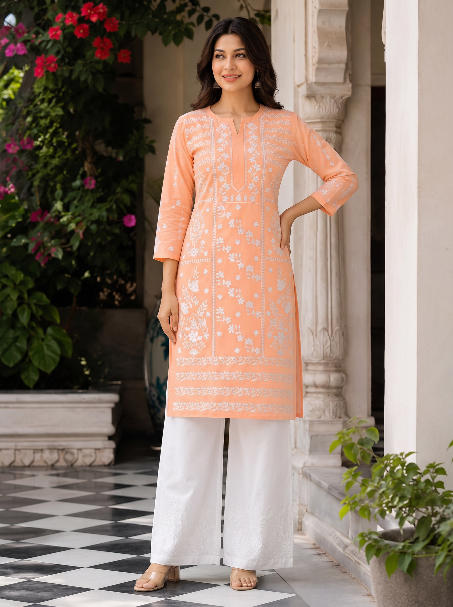 Peach Whisper Embroidered Modest Co-Ord Set