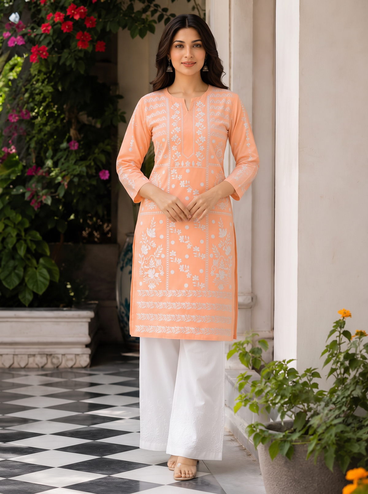 Peach Whisper Embroidered Modest Co-Ord Set