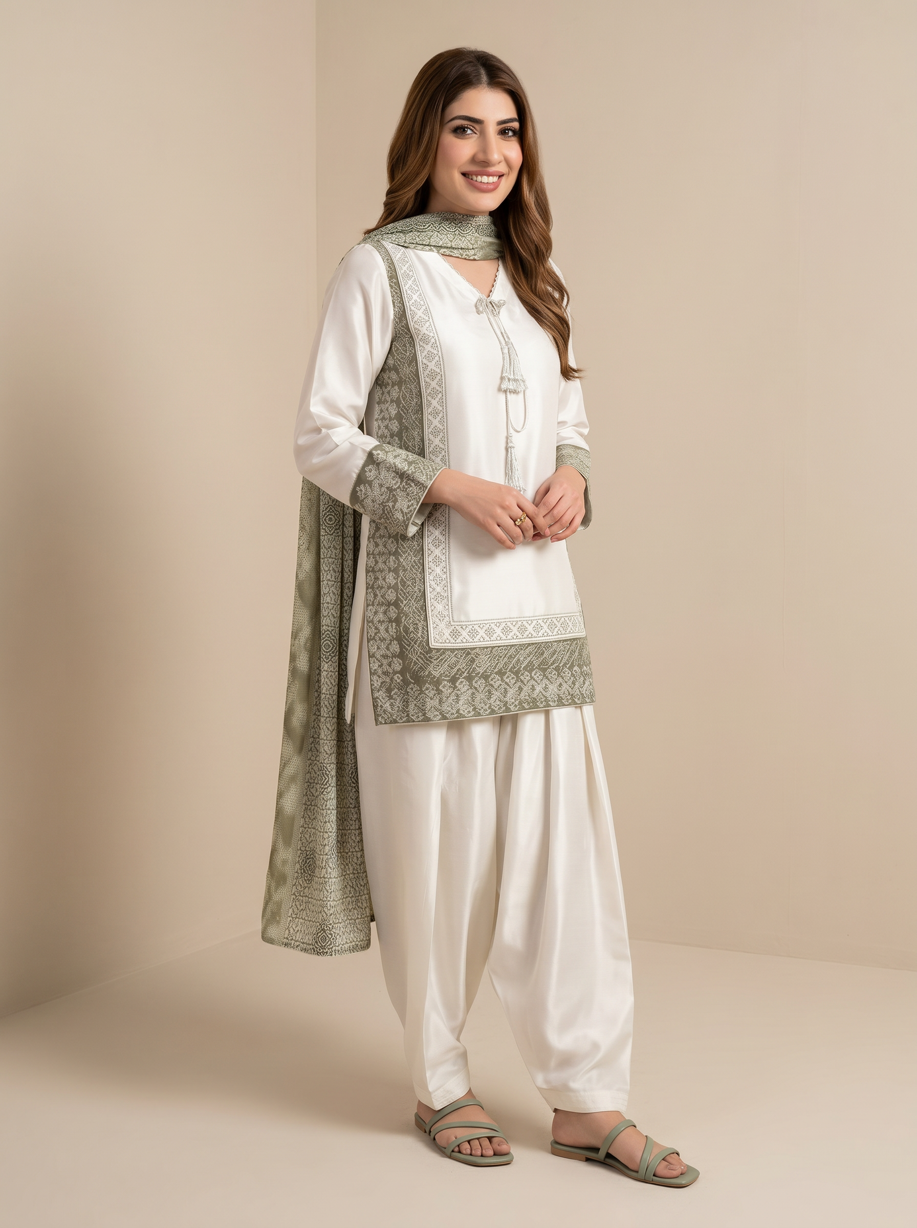 pearl white wedding modest outfit