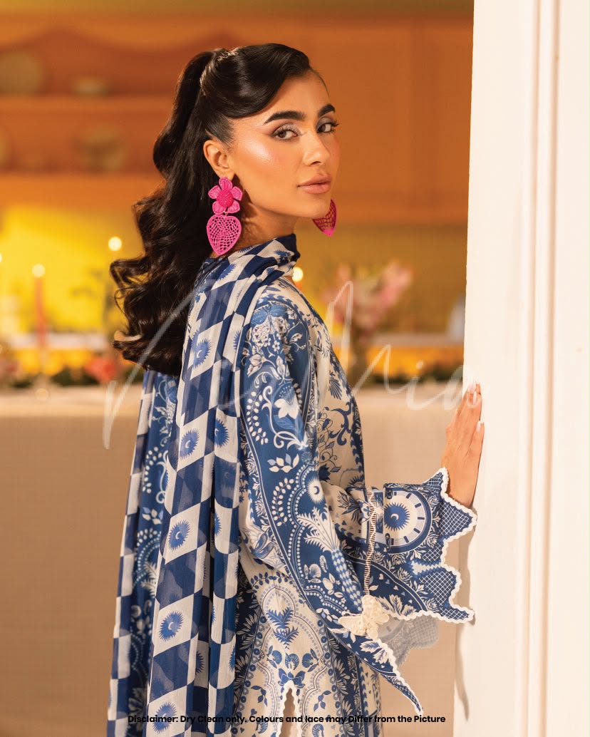 ivory blue printed kurta set