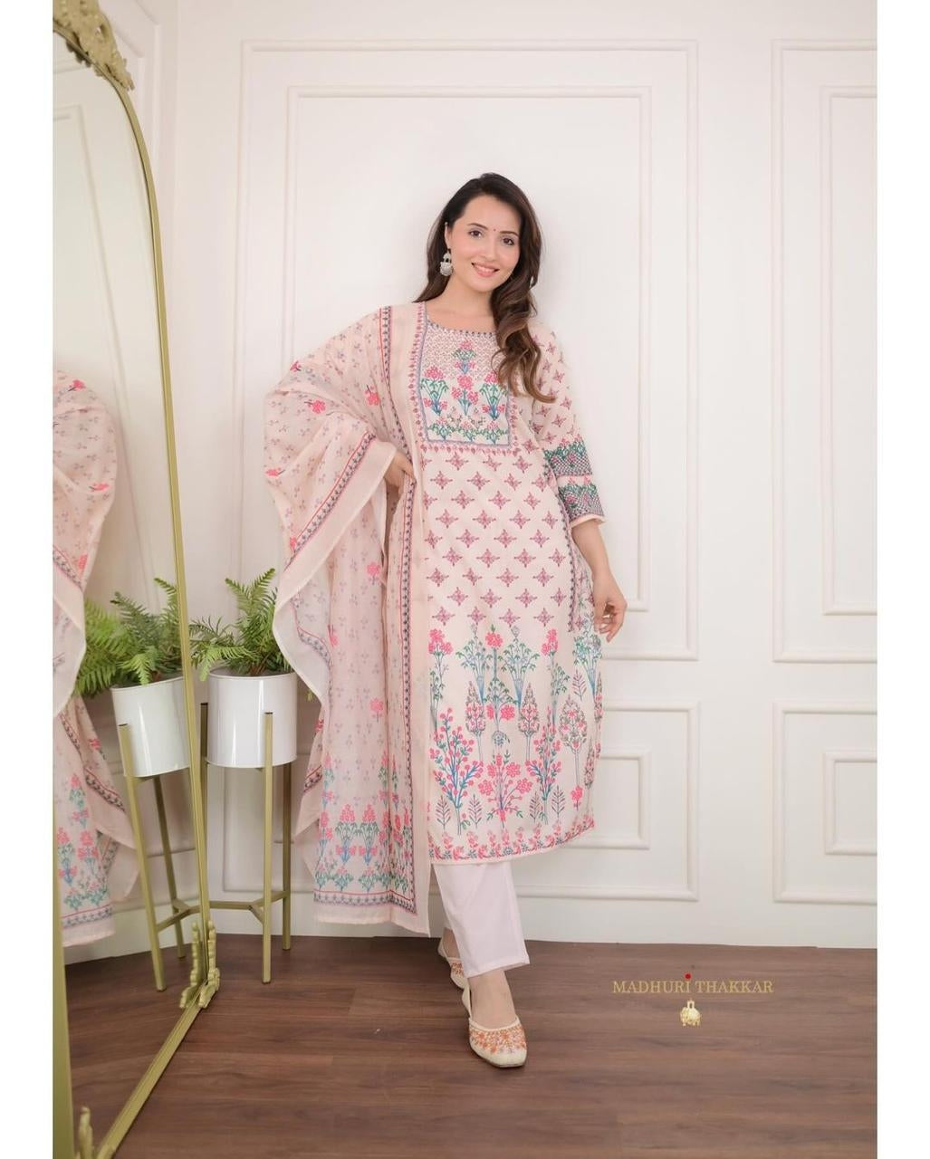 floral muslin embroidered modest outfit