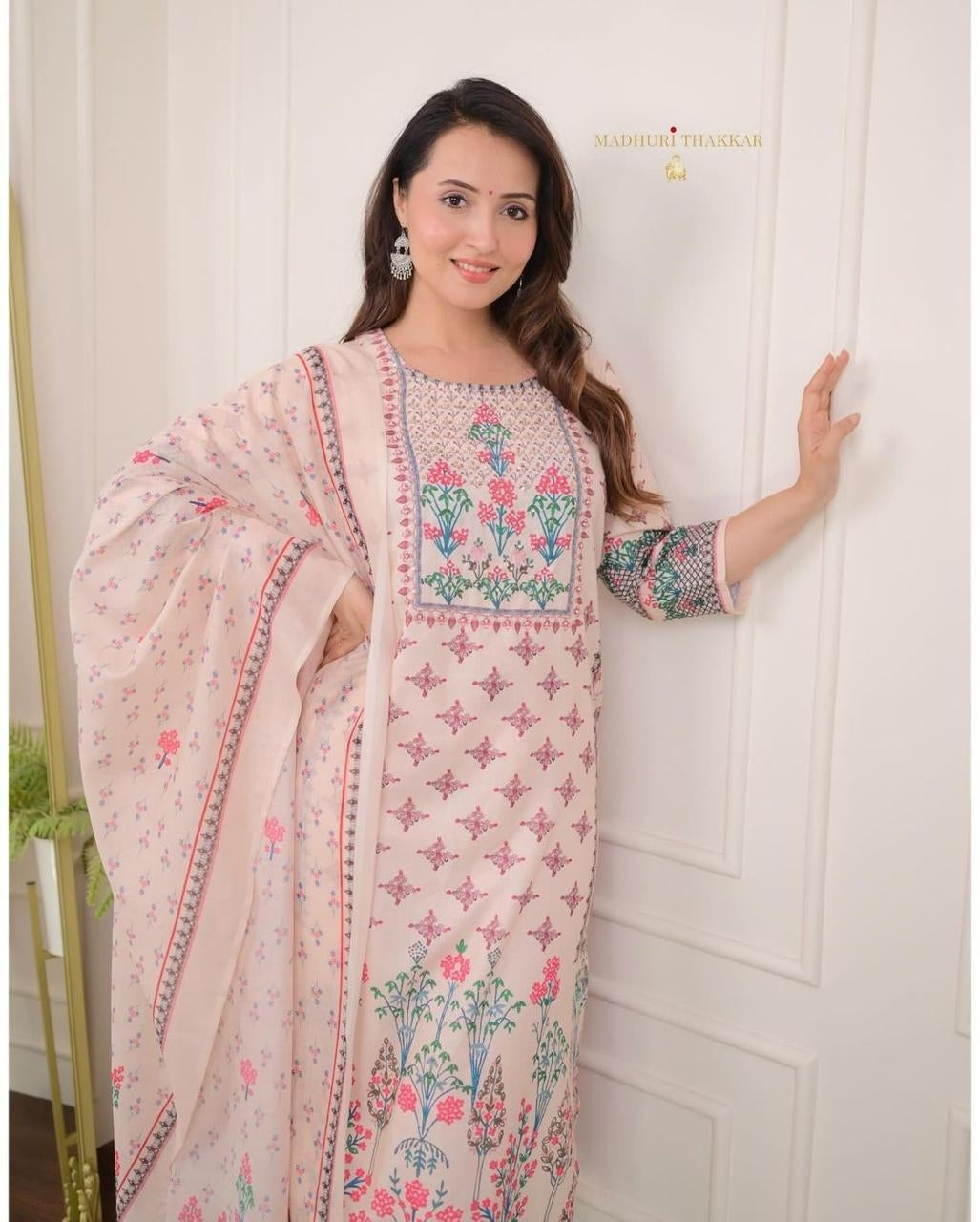 festive printed muslin suit set