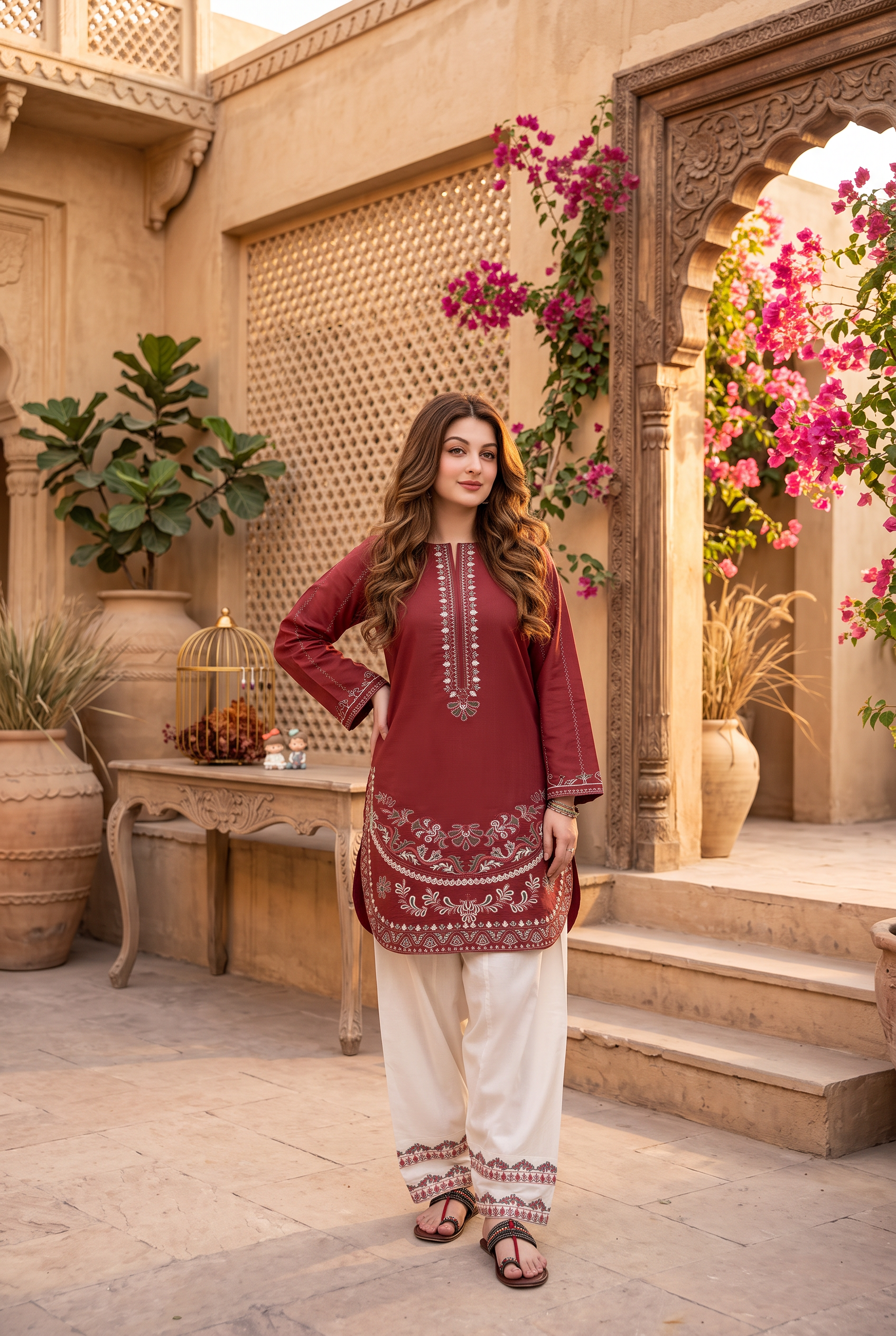 rosewood and ivory Farshi coord set