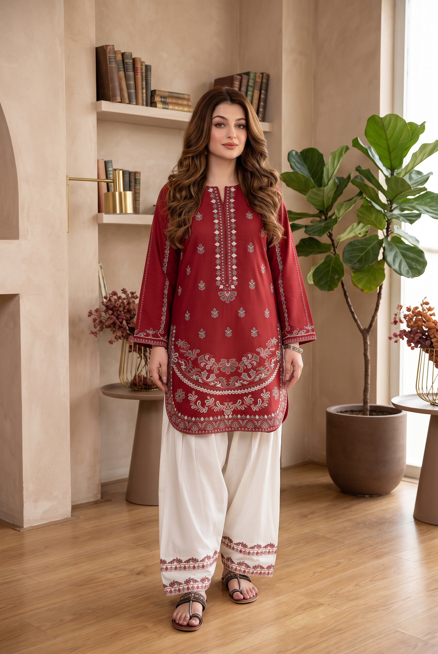 rosewood embroidered Roman silk outfit